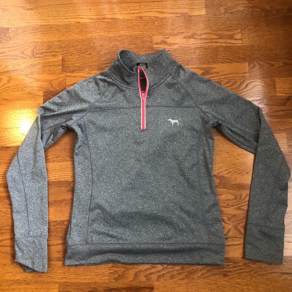 GUC PINK heather gray quarter zip